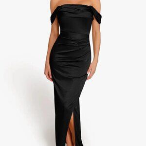 NWT Popilush Shapewear Off Shoulder Shine Ruched Sculpting Maxi Dress - Large
